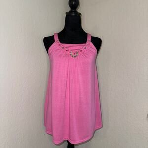 Vintage Y2K Mary Kate and Ashley Girls XL Pink Top Gem Rhinestone Accents Preppy